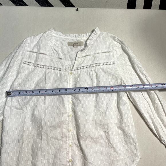 LOFT White Textured Striped Long Sleeve Blouse Top - Size S - Picture 5 of 7
